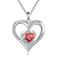 wholesale 925 Sterling Silver Red Crystal Heart Pendant Necklace for Women Gifts- Rhodium Plated