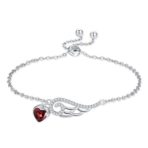 Sterling Silver Angel Wings Chain Bracelets with January Birthstone-0