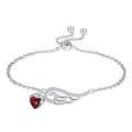 wholesale 925 Sterling Silver Garnet Birthstone Angel Wing Heart Charm Adjustable Bracelet s for Women-0-0