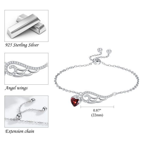 Sterling Silver Angel Wings Chain Bracelets with January Birthstone-1