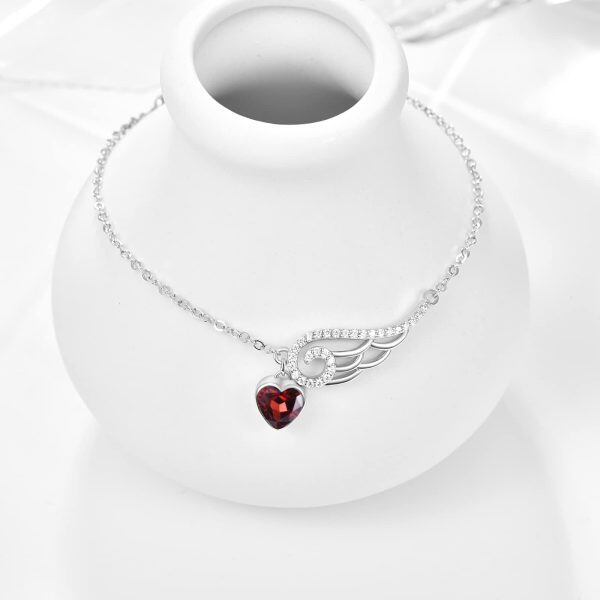 Sterling Silver Angel Wings Chain Bracelets with January Birthstone-4