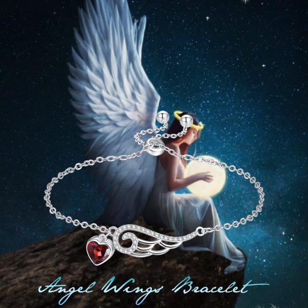 Sterling Silver Angel Wings Chain Bracelets with January Birthstone-6