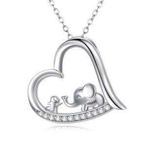 Sterling Silver Elephant Heart Pendant Necklace-0