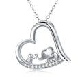 wholesale 925 Sterling Silver Heart-Shaped Elephant Pendant Necklace with Cubic Zirconia Stones Luck Charm  for Women and Girls-0-0