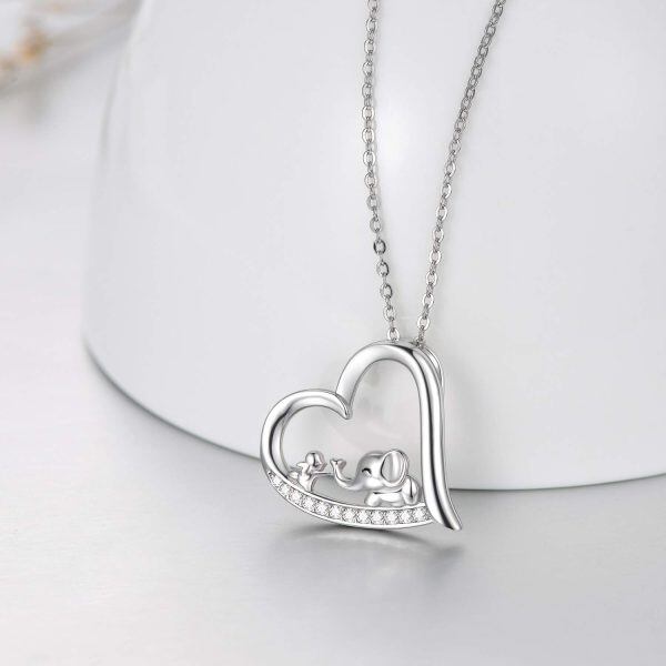 Sterling Silver Elephant Heart Pendant Necklace-2