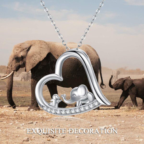 Sterling Silver Elephant Heart Pendant Necklace-4