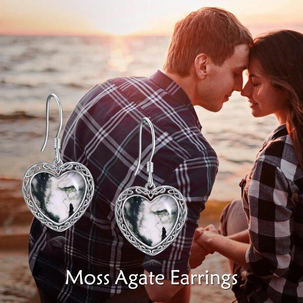 Sterling Silver Celtic Knot Moss Agate Dangle Earrings-5