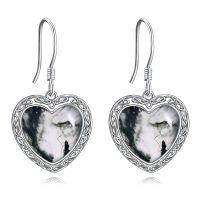 wholesale 925 Sterling Silver Celtic Knot & Moss Agate Heart Drop Earrings - Valentine's Day Gift for Her- Rhodium Plated