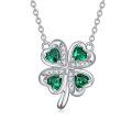 wholesale 925 Sterling Silver Green Crystal Four-Leaf Clover Lucky Charm Pendant Necklace for Women and Girls-0-0