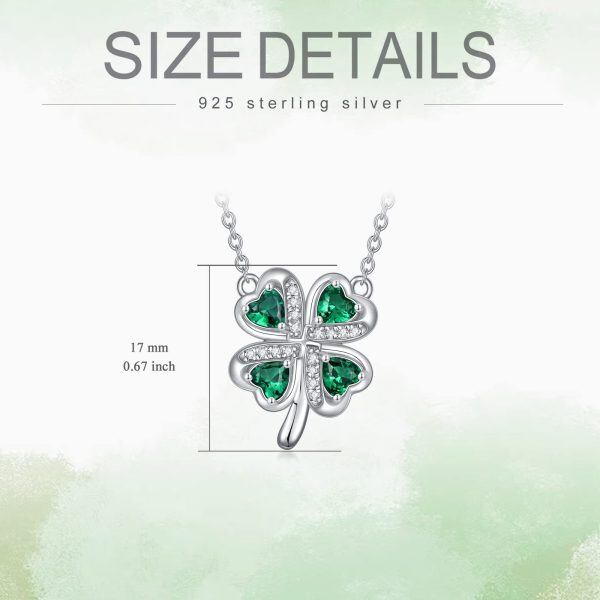 Sterling Silver Four Leaf Clover Crystal Pendant Necklace-1