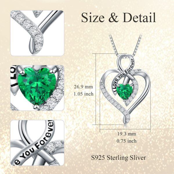 Sterling Silver Green Heart Pendant Necklace with May Birthstone-1