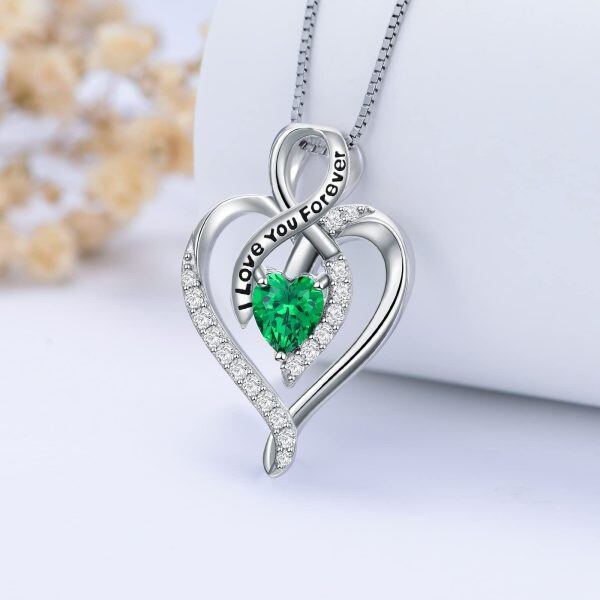 Sterling Silver Green Heart Pendant Necklace with May Birthstone-3