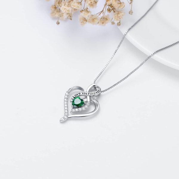 Sterling Silver Green Heart Pendant Necklace with May Birthstone-4