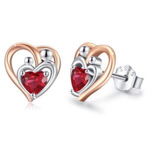 Sterling Silver Mother Child Love Heart Stud Earrings-0