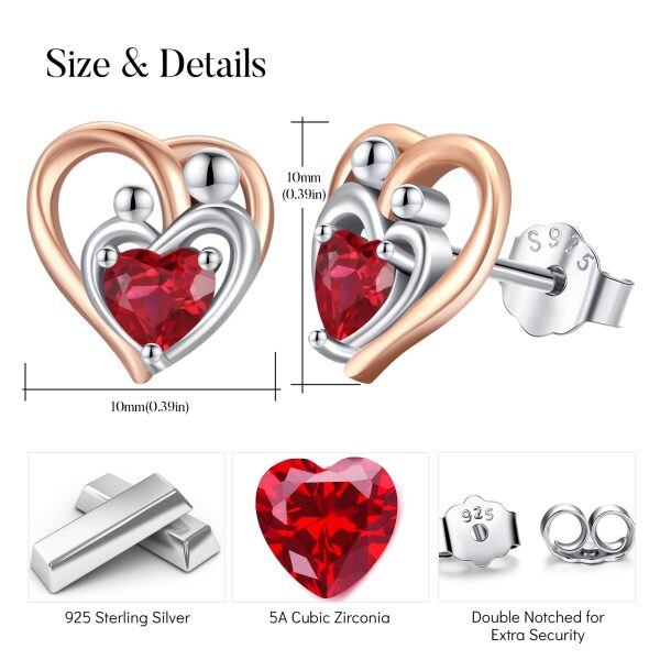 Sterling Silver Mother Child Love Heart Stud Earrings-1