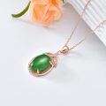 wholesale 925 Sterling Silver Plated Rose Gold  Green Jade Pendant Necklace for Mothers Day Gifts Women's Jewelry-0-4