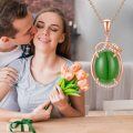 wholesale 925 Sterling Silver Plated Rose Gold  Green Jade Pendant Necklace for Mothers Day Gifts Women's Jewelry-0-5