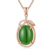 wholesale 925 Sterling Silver Plated Rose Gold  Green Jade Pendant Necklace for Mothers Day Gifts Women's Jewelry- Rose Gold Plated