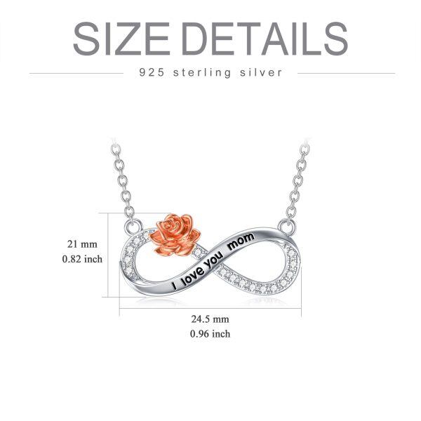 Sterling Silver Infinity Rose Flower Pendant Necklace with " I love you Mom"-1