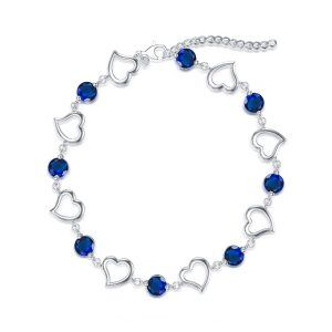 Sterling Silver Blue Love Heart Charm Bracelets with September Birthstone-0