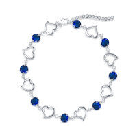 wholesale 925 Sterling Silver Heart & Blue Crystal Anklet for Women- Rhodium Plated