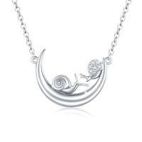 wholesale 925 Sterling Silver Crescent Moon with Snail Charm Necklace for Women Girl's Gifts- Rhodium Plated