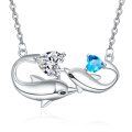 wholesale 925 Sterling Silver Double Dolphins with Blue Topaz Pendant Necklaces for Women Sea Life s-0-0