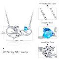 wholesale 925 Sterling Silver Double Dolphins with Blue Topaz Pendant Necklaces for Women Sea Life s-0-1