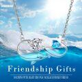 wholesale 925 Sterling Silver Double Dolphins with Blue Topaz Pendant Necklaces for Women Sea Life s-0-5
