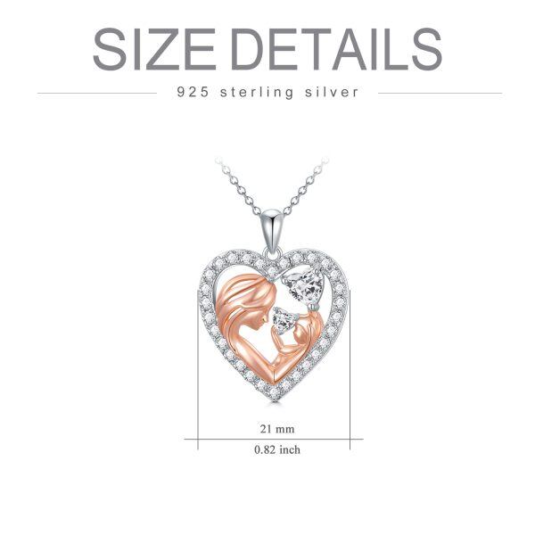 Sterling Silver Mother Baby Heart Pendant Necklace-1