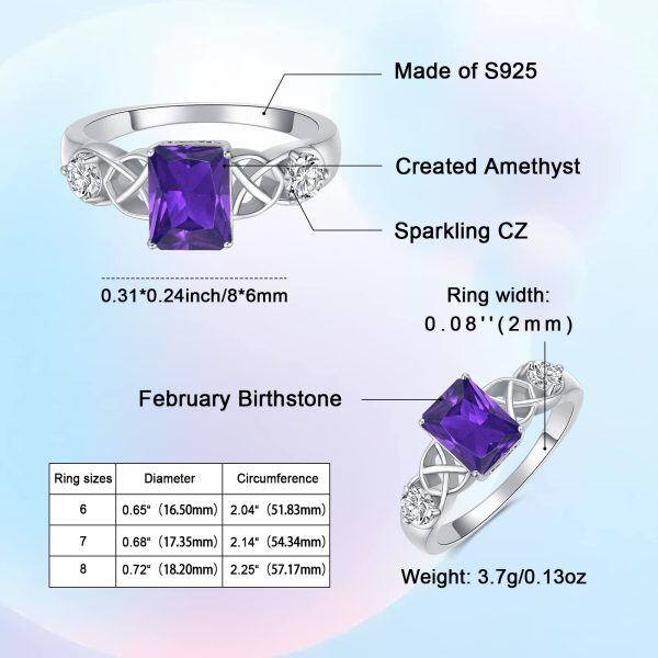 Sterling Silver Celtic Square Amethyst Crystal Ring with February Birthstone-1