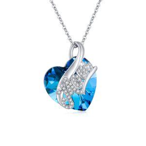 Sterling Silver Mom Love Heart Crystal Pendant Necklace-0