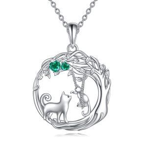 Sterling Silver Cat Mother Child Pendant Necklace-0