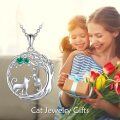 wholesale 925 Sterling Silver Green Emerald Cat Pendant Necklace Gift for Women Mother's Day Jewelry-0-5