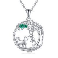 wholesale 925 Sterling Silver Green Emerald Cat Pendant Necklace Gift for Women Mother's Day Jewelry- Rhodium Plated