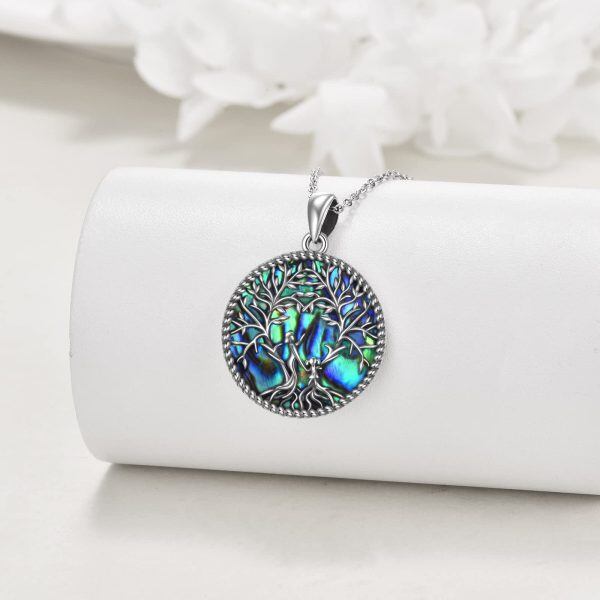 Sterling Silver Tree of Life & Mother Child Pendant Necklace with Abalone Shell-3