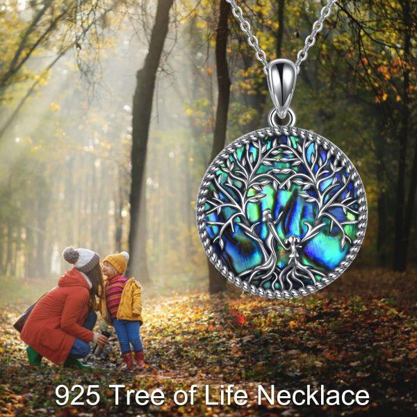 Sterling Silver Tree of Life & Mother Child Pendant Necklace with Abalone Shell-5