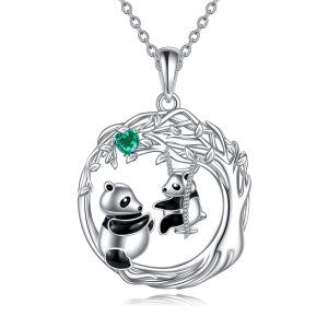 Sterling Silver Panda Mother Child Pendant Necklace-0