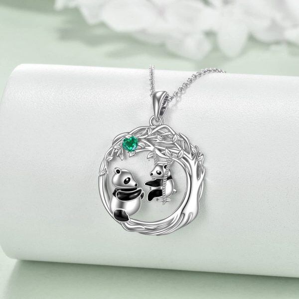 Sterling Silver Panda Mother Child Pendant Necklace-3