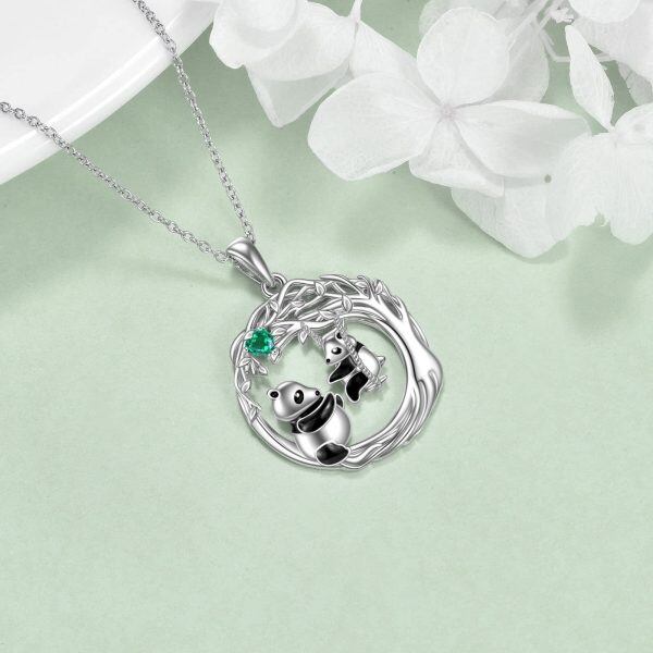 Sterling Silver Panda Mother Child Pendant Necklace-4