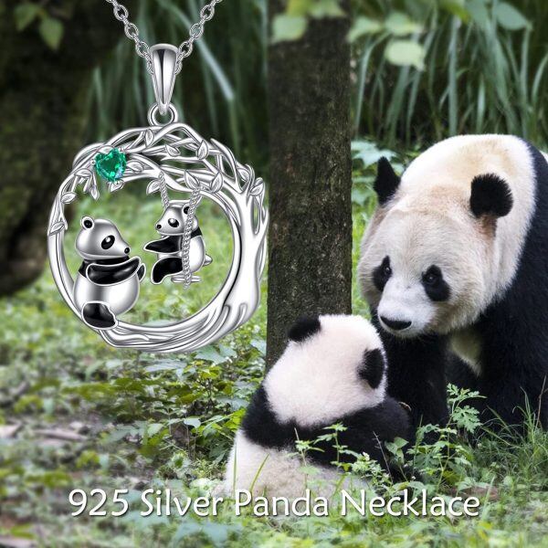 Sterling Silver Panda Mother Child Pendant Necklace-5