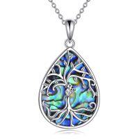 wholesale 925 Sterling Silver Abalone Shell Teardrop Tree of Life Pendant Necklace for Women and Girls- Rhodium Plated