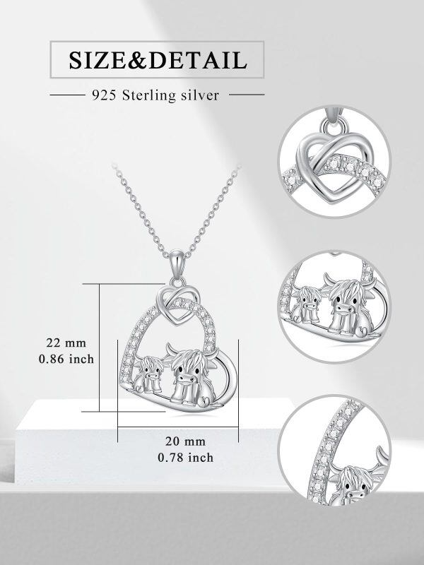 Sterling Silver Highland Cow Mother Child Pendant Necklace-1