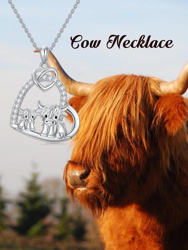 Sterling Silver Highland Cow Mother Child Pendant Necklace-3