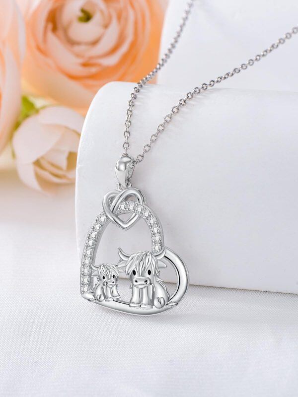 Sterling Silver Highland Cow Mother Child Pendant Necklace-5