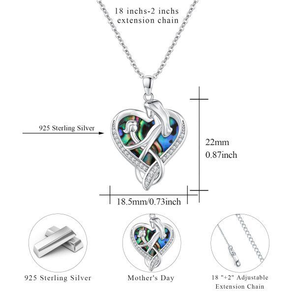 Sterling Silver Mother Child Abalone Shell Heart Pendant Necklace-1