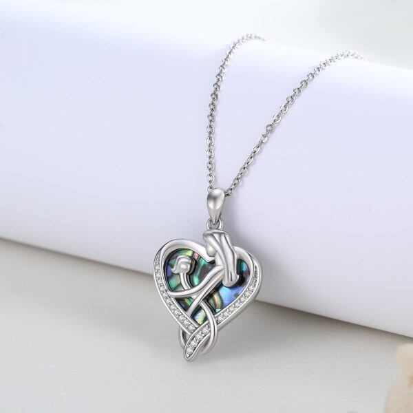 Sterling Silver Mother Child Abalone Shell Heart Pendant Necklace-4