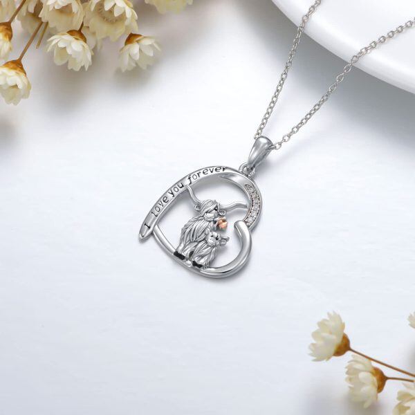 Sterling Silver Highland Cow Mother Child Pendant Necklace Engraved "I Love You forever"-4