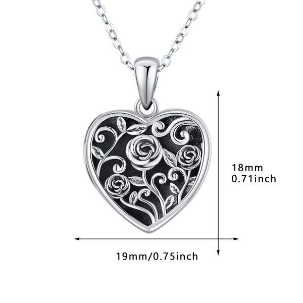 Sterling Silver Rose Heart Locket Necklace-1