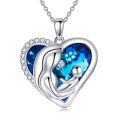 wholesale 925 Sterling Silver Blue Heart Shaped Love Family Pendant Necklace for Women-0-0